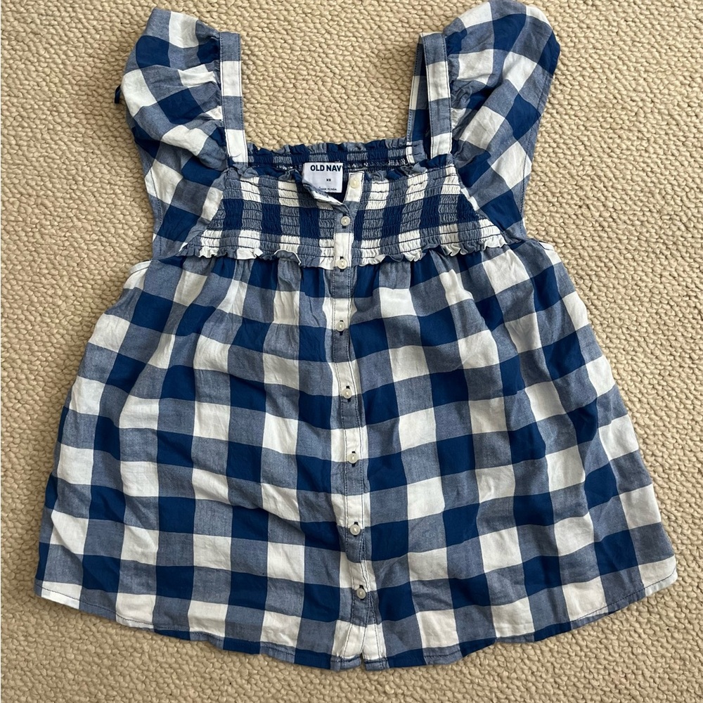 Old Navy Blue and White Checkered Top